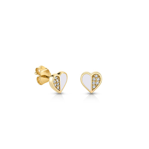 Gold & Diamond Heart With Stone Inlay Stud