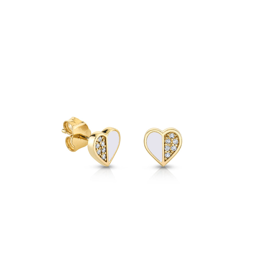 Gold & Diamond Heart With Stone Inlay Stud - Sydney Evan Fine Jewelry