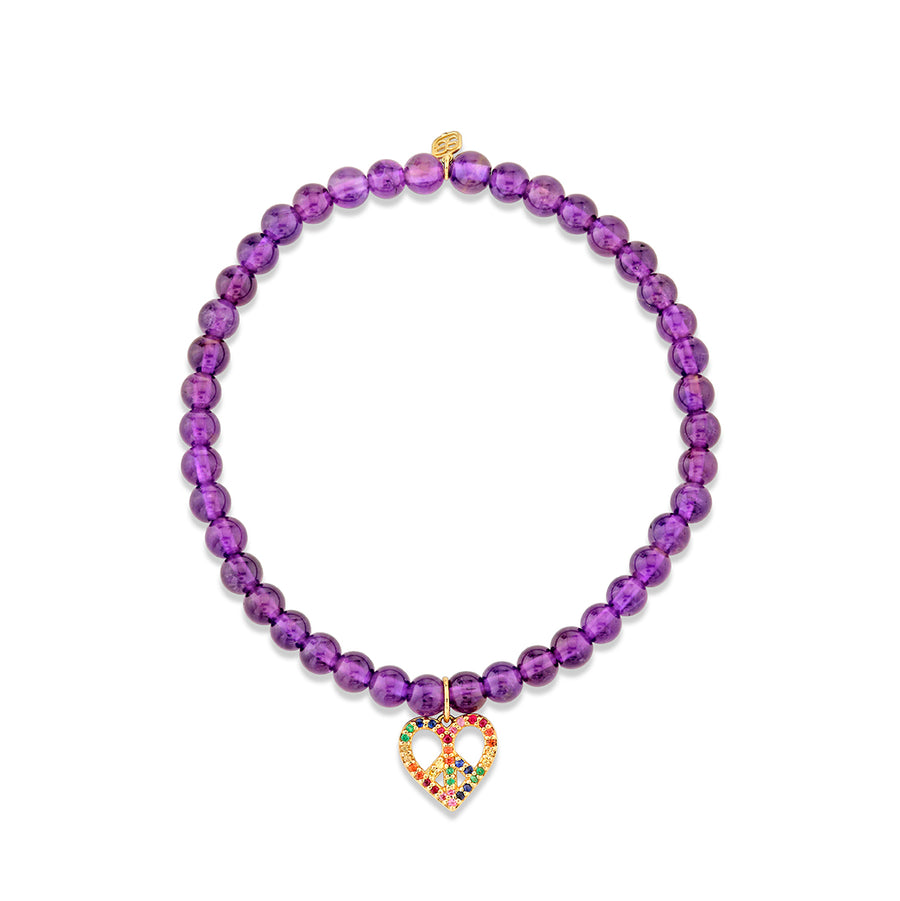 Gold & Rainbow Peace Heart on Amethyst - Sydney Evan Fine Jewelry