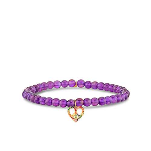 Gold & Rainbow Peace Heart on Amethyst