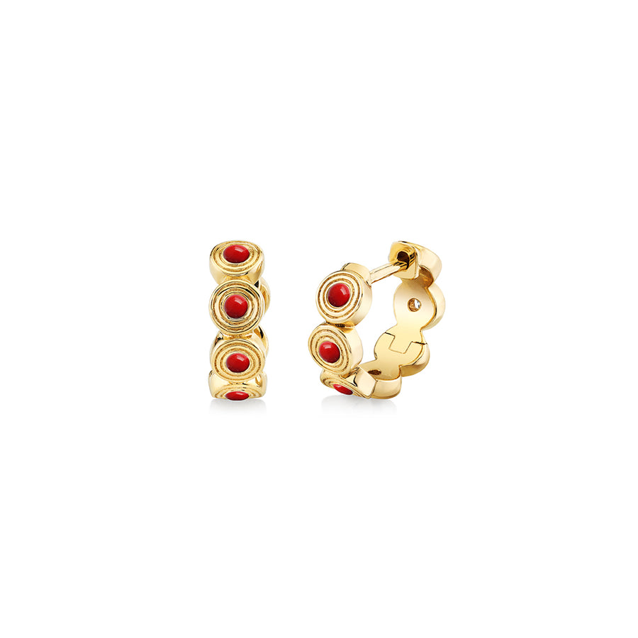 Gold & Red Coral Fluted Huggies - Sydney Evan Fine Jewelry