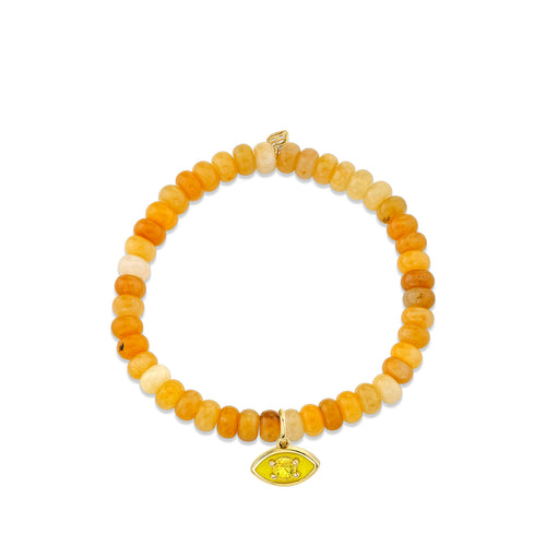 Gold & Sapphire Enamel Marquise Eye on Honey Jade