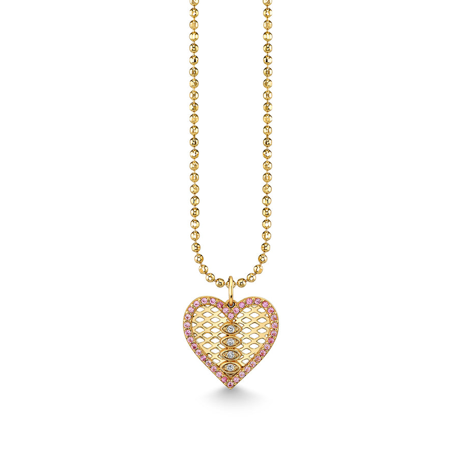 Gold & Diamond Fishnet Heart Charm - Sydney Evan Fine Jewelry