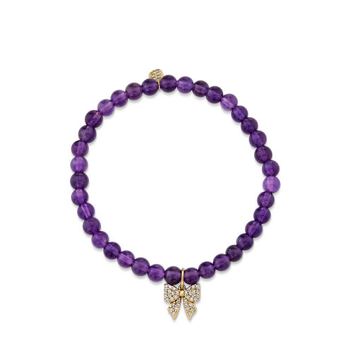 Kids Collection Gold & Diamond Small Bow on Amethyst