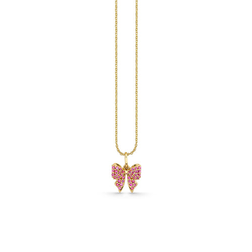 Gold & Pink Sapphire Small Bow Charm