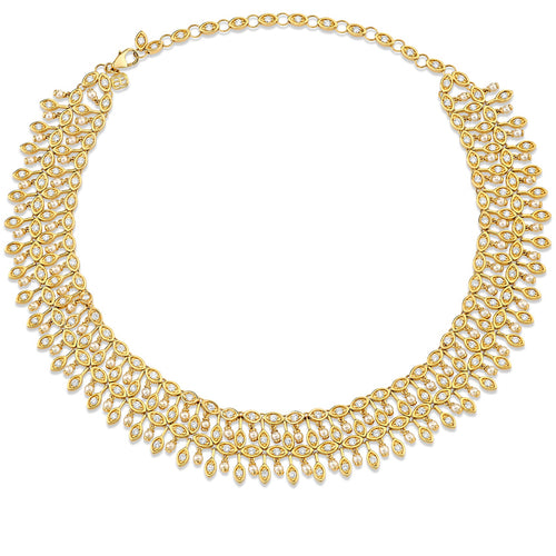 Gold, Diamond & Pearl Marquise Eye Collar Necklace