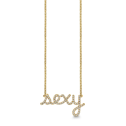 Gold & Diamond Large Sexy Script Necklace