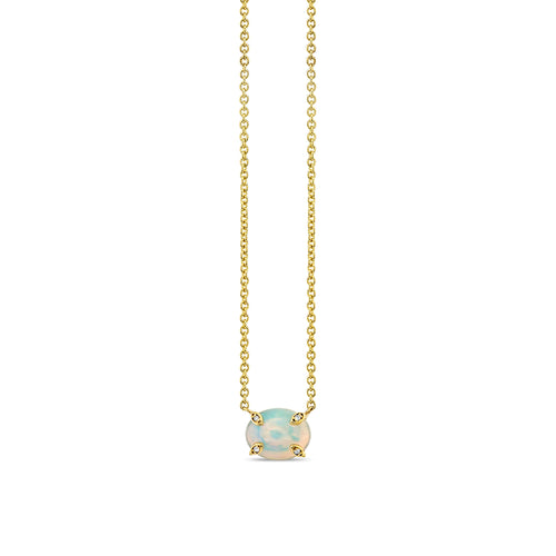 Gold, Diamond & Opal Oval Marquise Eye Prong Necklace