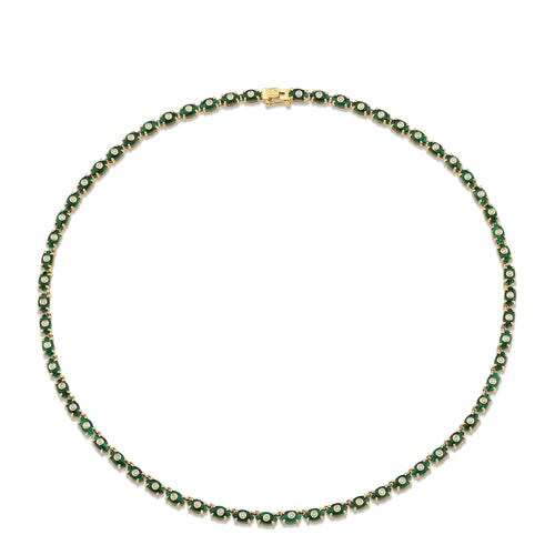 Gold & Diamond Tiny Carved Stone Eternity Necklace