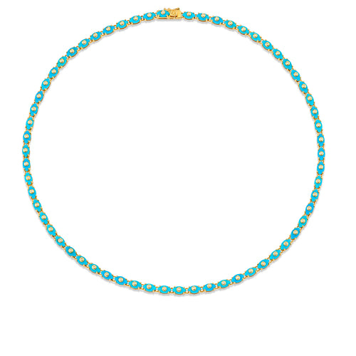 Gold & Diamond Tiny Carved Stone Eternity Necklace