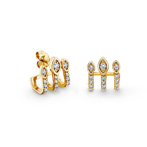 Gold & Diamond Marquise Eye Triple Bar Stud - Sydney Evan Fine Jewelry