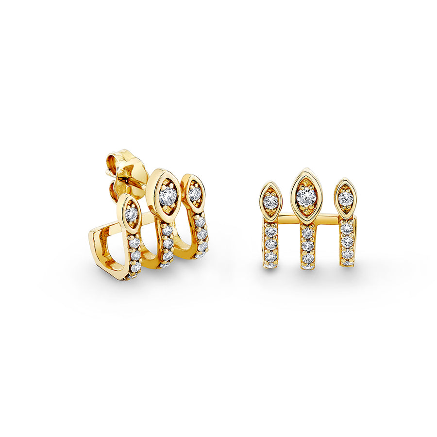 Gold & Diamond Marquise Eye Triple Bar Stud - Sydney Evan Fine Jewelry