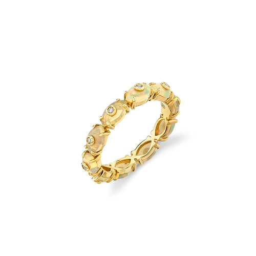 Gold & Diamond Tiny Carved Stone Eternity Ring