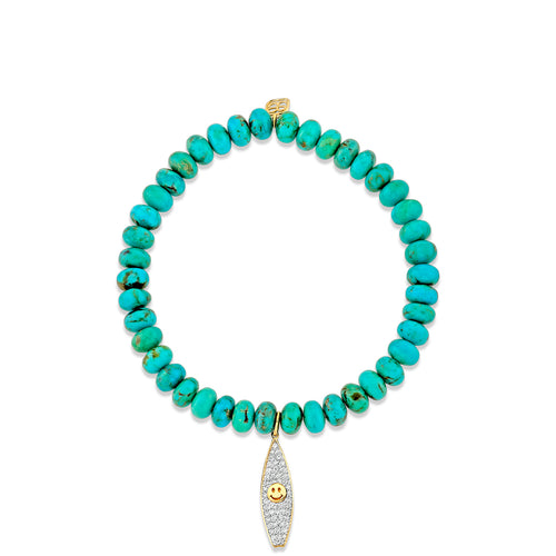 Gold & Diamond Happy Face Surfboard on Turquoise