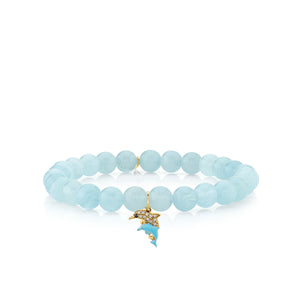 Gold & Diamond Dolphin Family on Aquamarine - Sydney Evan Fine Jewelry