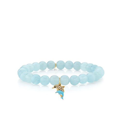 Gold & Diamond Dolphin Family on Aquamarine