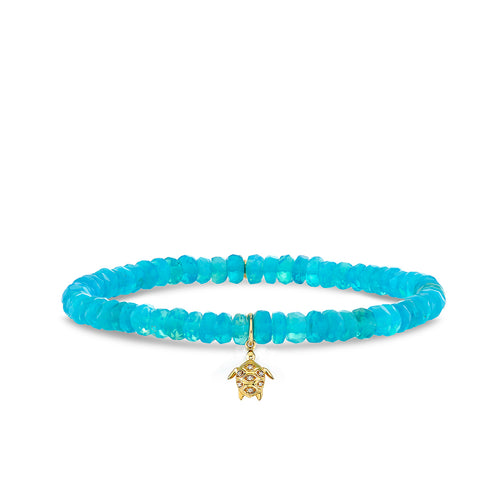 Gold & Diamond Small Turtle on Aquamarine