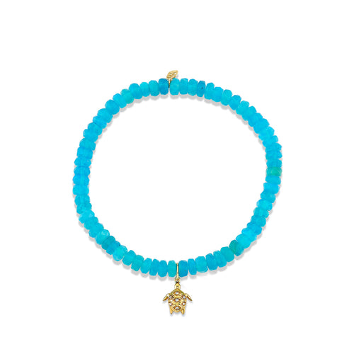 Gold & Diamond Small Turtle on Aquamarine