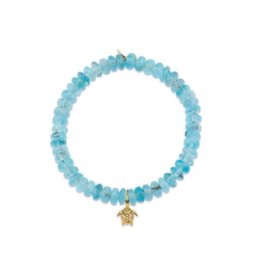 Gold & Diamond Small Turtle on Aquamarine
