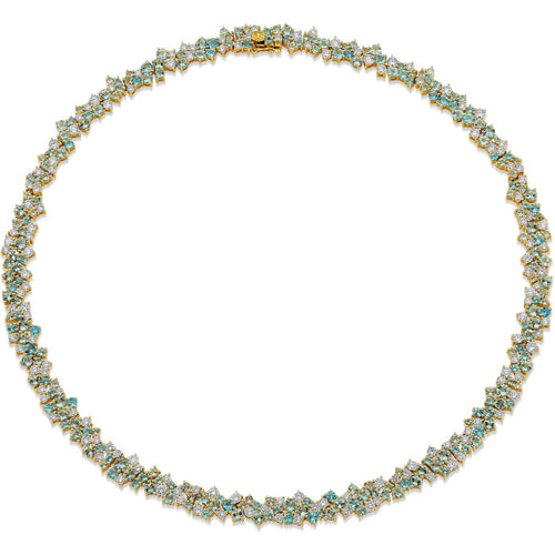 Gold & Diamond Blue Topaz Aquamarine Wide Cocktail Eternity Necklace