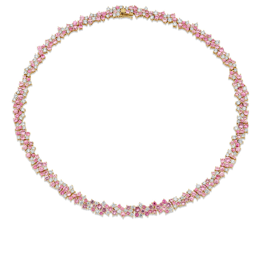Gold, Diamond & Pink Sapphire Wide Cocktail Eternity Necklace - Sydney Evan Fine Jewelry