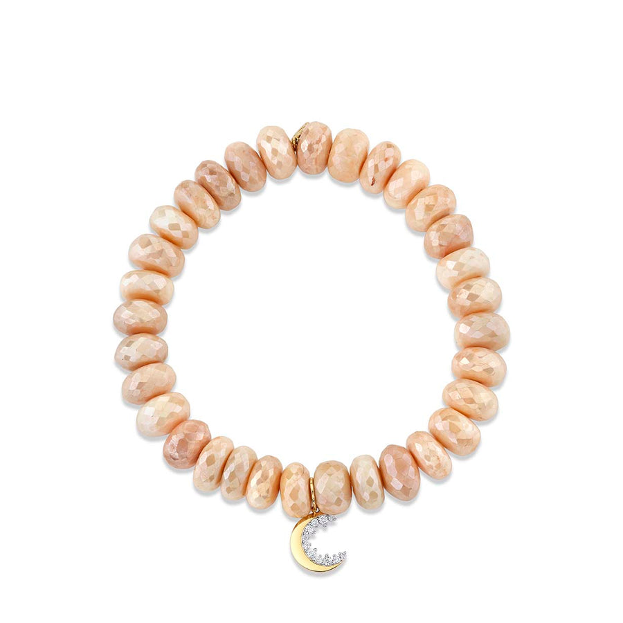 Gold & Diamond Small Cocktail Crescent Moon on Moonstone - Sydney Evan Fine Jewelry