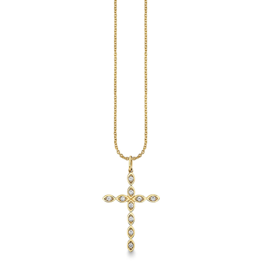 Gold & Diamond Marquise Eye Cross Charm - Sydney Evan Fine Jewelry