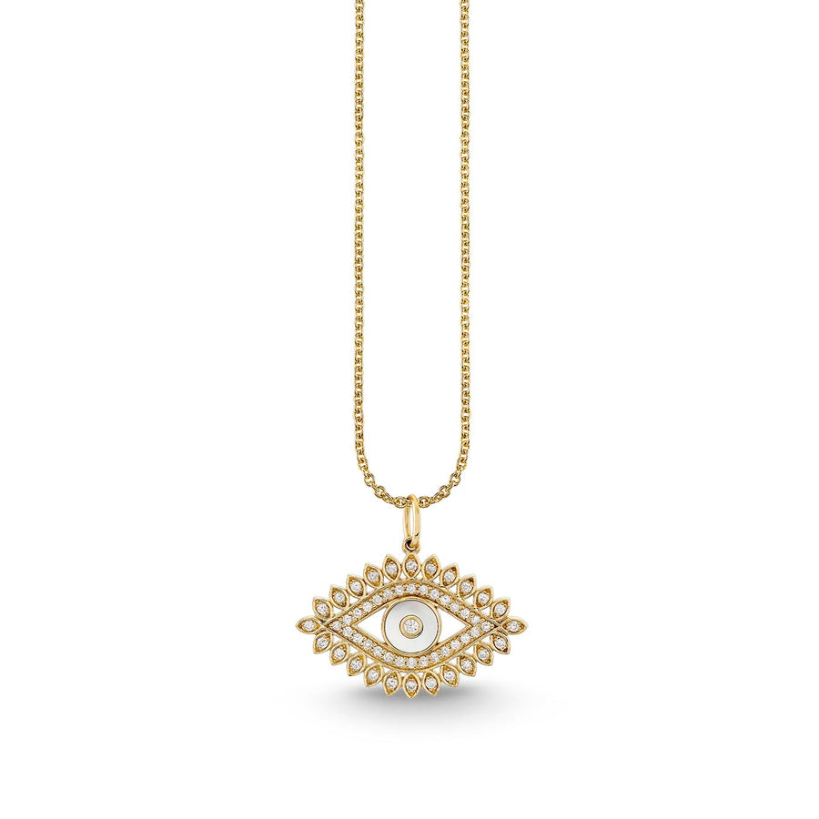Gold & Diamond Evil Eye Stone Inlay Charm - Sydney Evan Fine Jewelry
