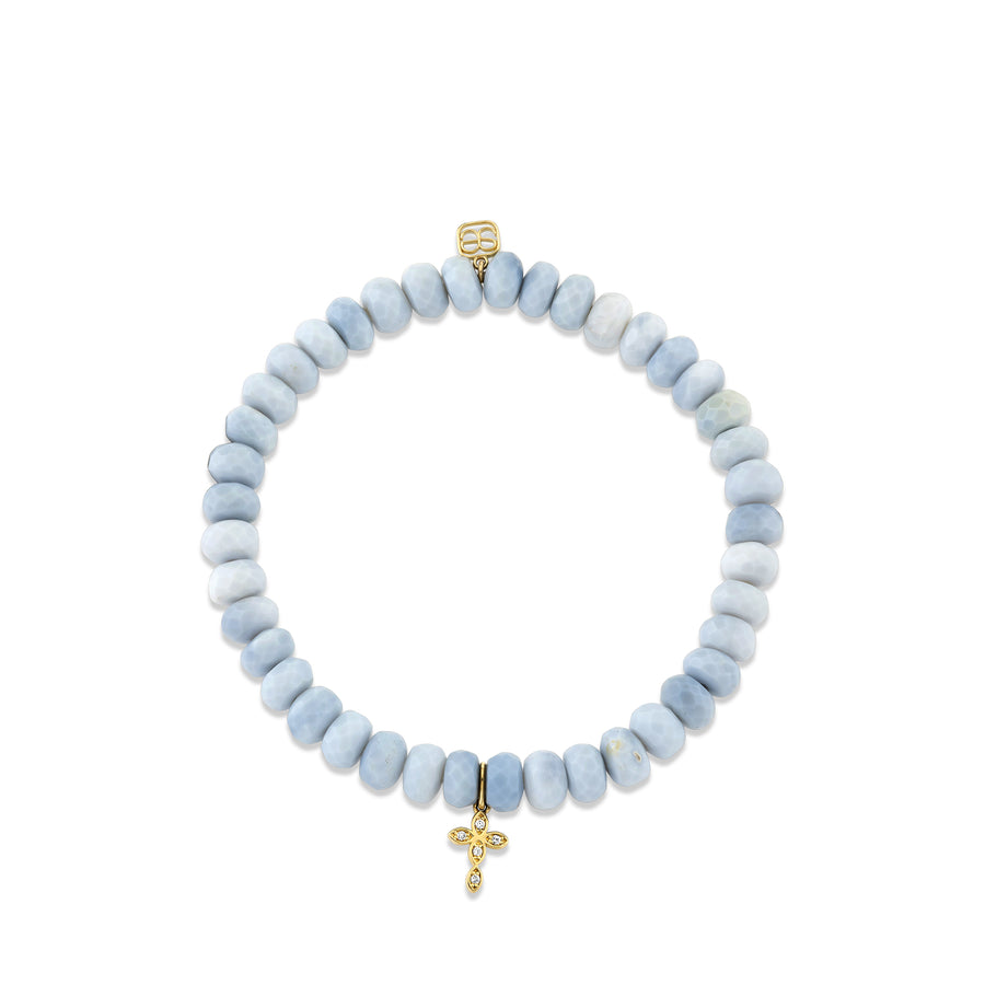 Gold & Diamond Small Marquise Eye Cross on African Opal - Sydney Evan Fine Jewelry