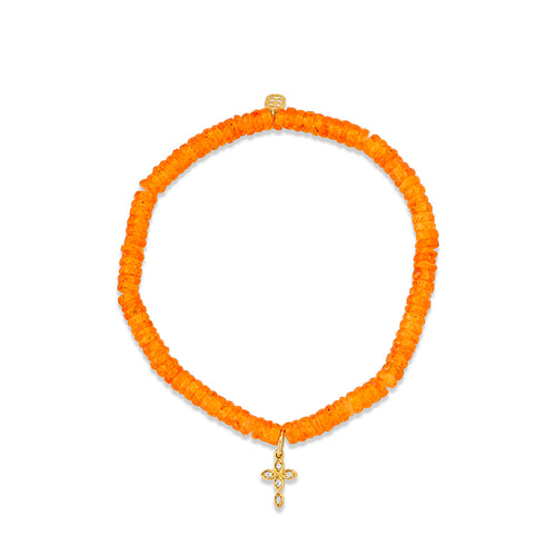 Gold & Diamond Small Marquise Eye Cross on Spessartite