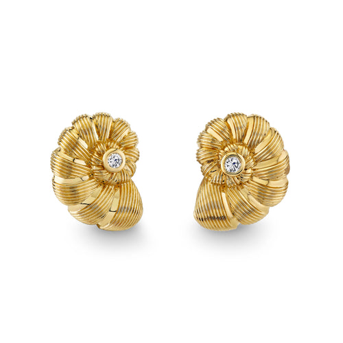 Gold & Diamond Large Nautilus Shell Studs