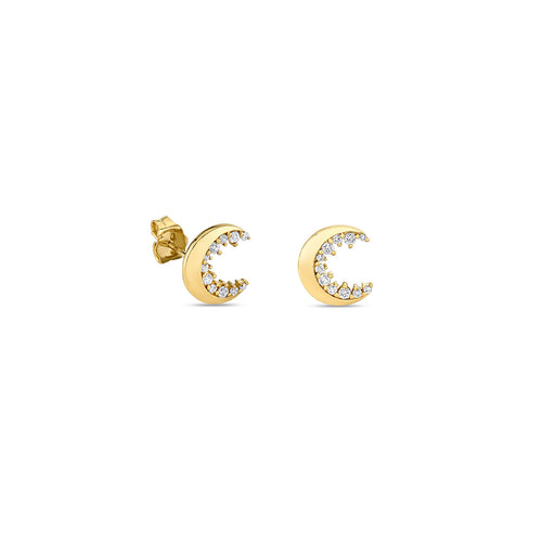 Gold & Diamond Cocktail Crescent Moon Stud