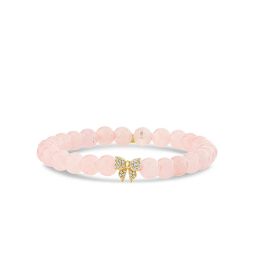 Gold & Diamond Small Bow Bead on Rose Quartz