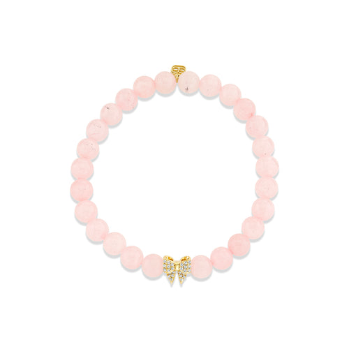 Gold & Diamond Small Bow Bead on Rose Quartz