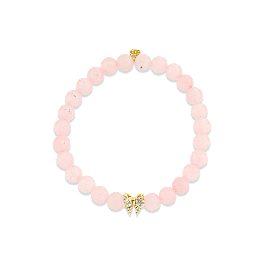 Gold & Diamond Small Bow Bead on Rose Quartz - Sydney Evan Fine Jewelry