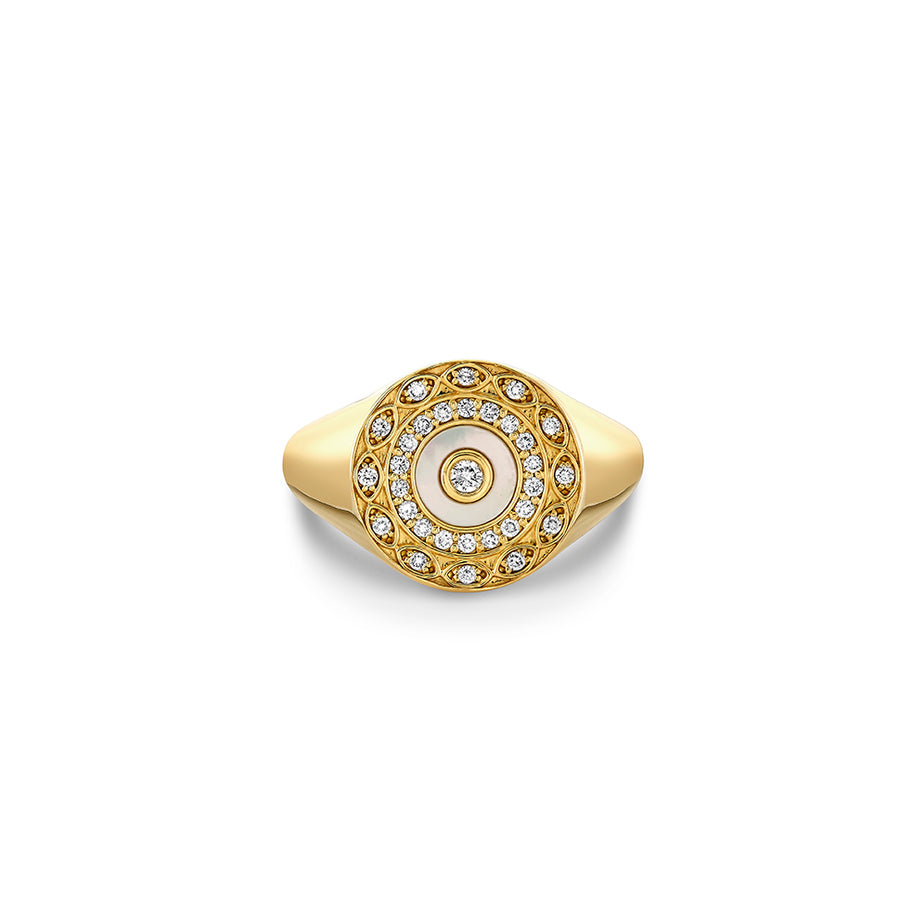 Gold & Diamond Eye Stone Inlay Signet Ring - Sydney Evan Fine Jewelry