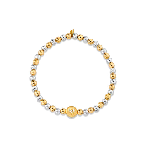 Gold & Diamond Peace & Love Bead on Two-Tone Gold Beads