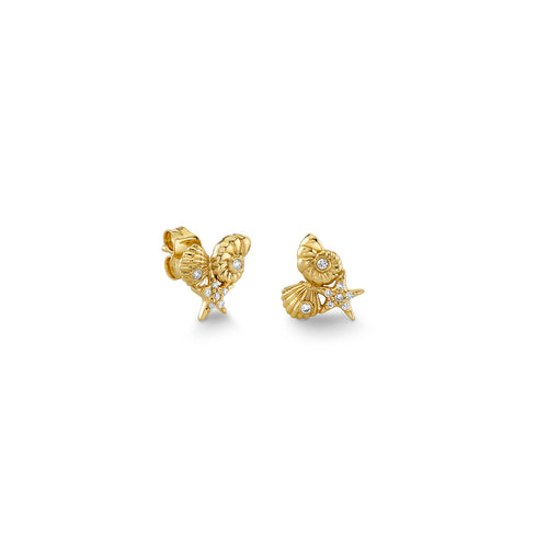 Gold & Diamond Shell Cluster Stud