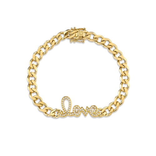 Gold & Diamond Love Curb Link Bracelet