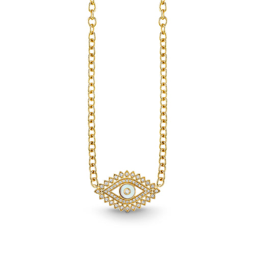 Gold & Diamond Eye Stone Inlay Necklace