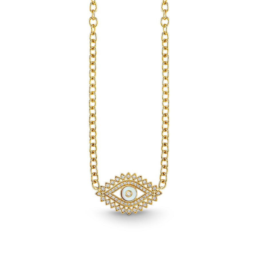 Gold & Diamond Evil Eye Stone Inlay Necklace - Sydney Evan Fine Jewelry