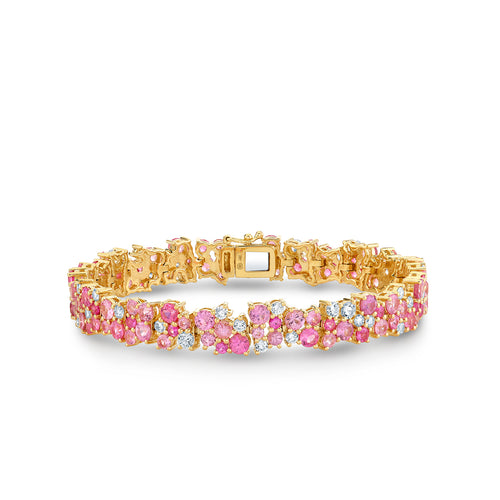 Gold & Diamond Pink Sapphire Wide Cocktail Tennis Bracelet