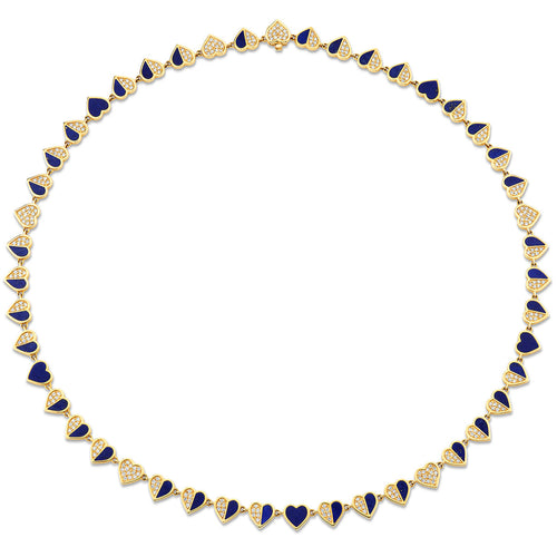 Gold, Diamond & Lapis Stone Inlay Heart Eternity Necklace