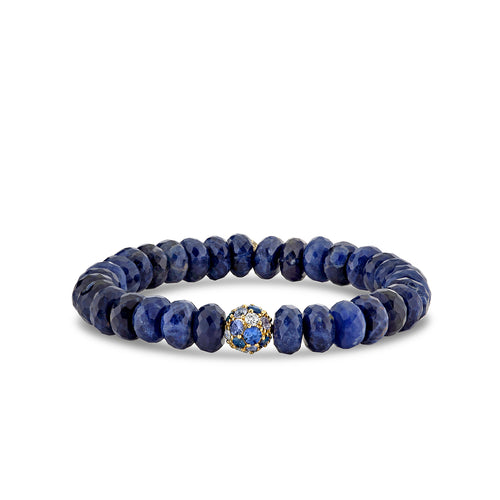 Gold, Diamond & Sapphire 8 mm Cocktail Ball Bead on Sodalite