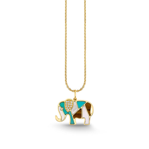 Gold & Diamond Mosaic Elephant Charm