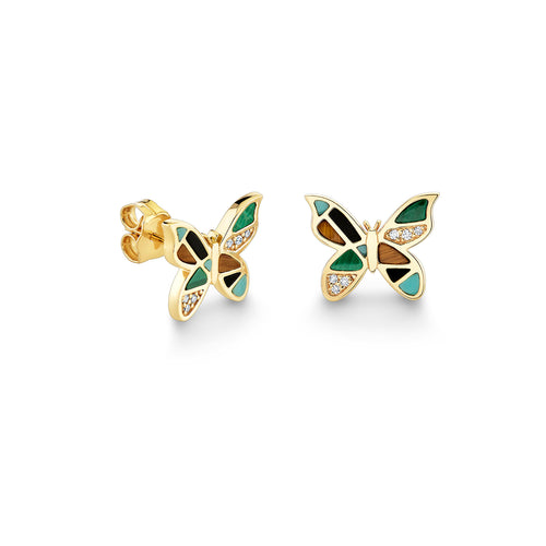 Gold & Diamond Mosaic Butterfly Stud