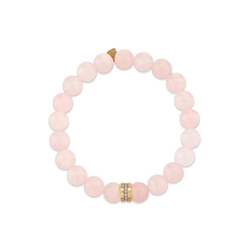 Gold & Diamond Fluted Rondelle on Rose Quartz
