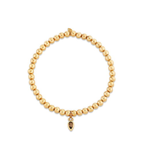 Gold, Diamond & Smokey Quartz Pear Cut Marquis Eye on Gold Beads