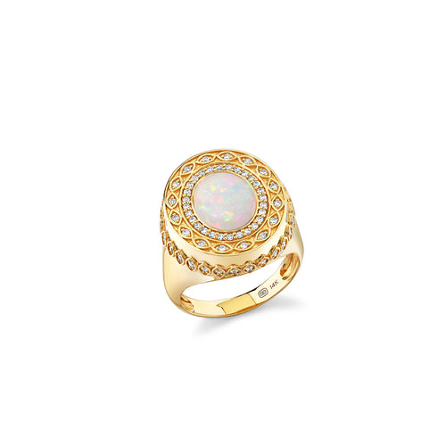 Gold & Diamond Marquise Eye Cabochon Signet Ring