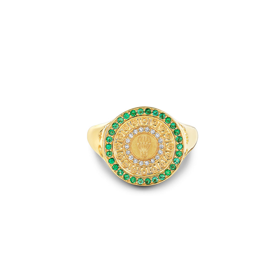 Gold, Diamond & Emerald Wicked Hot Air Balloon Signet Ring - Sydney Evan Fine Jewelry